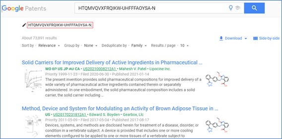 InChI_Google-patents Google patentsでのInChI key検索
